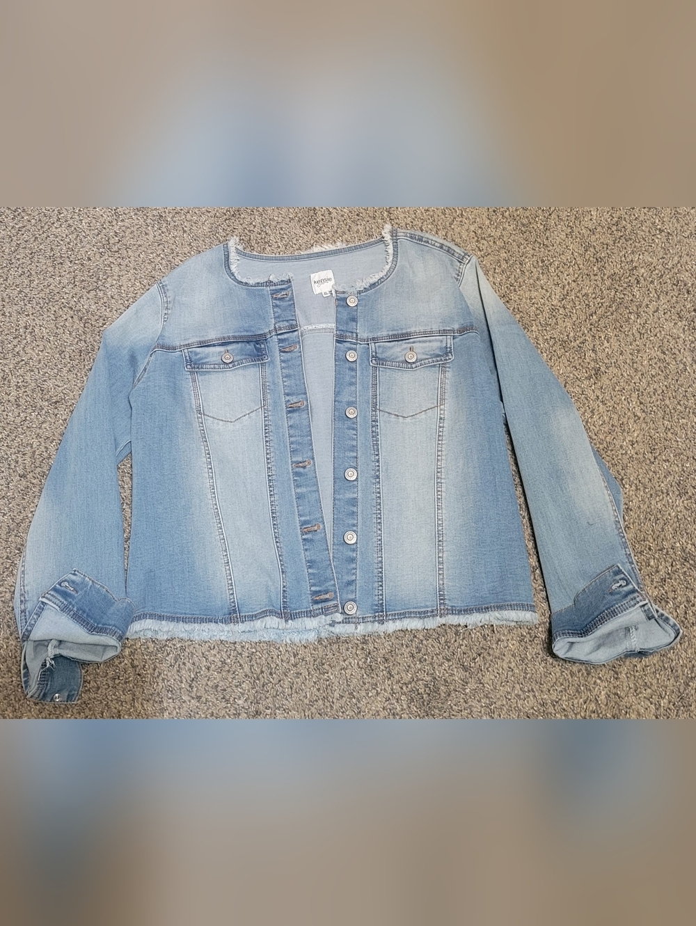Kensie Light Blue Round-Neck Denim Jacket